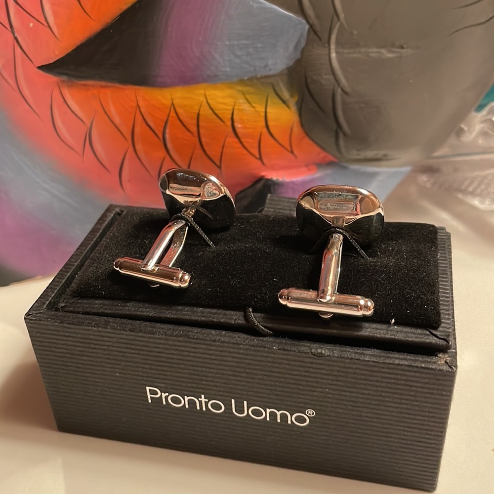 Iridescent Grey Gemstone Cufflinks Set - Picture 3 of 4